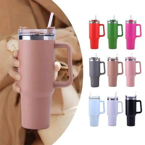 Insulated Tumbler with Handle Straw 40oz Stainless Steel Vacuum Cup Thermal Mug for Ice Coffee Travel Car Cup (Random Color)